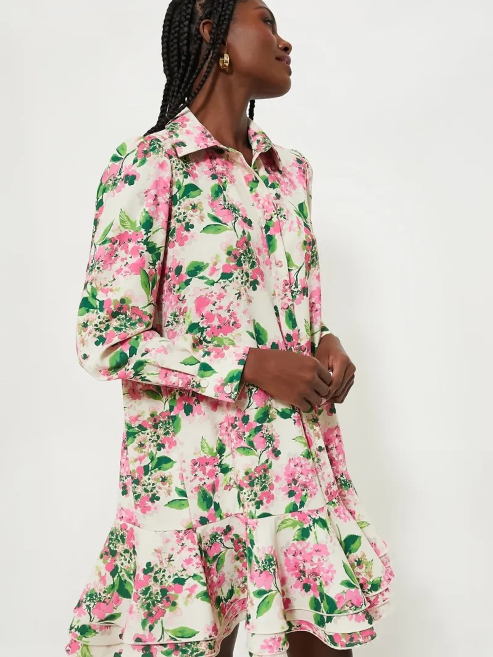 Tuckernuck Pink and Green Floral Ruffle-Hem Mini Dress - Picture 3 of 11